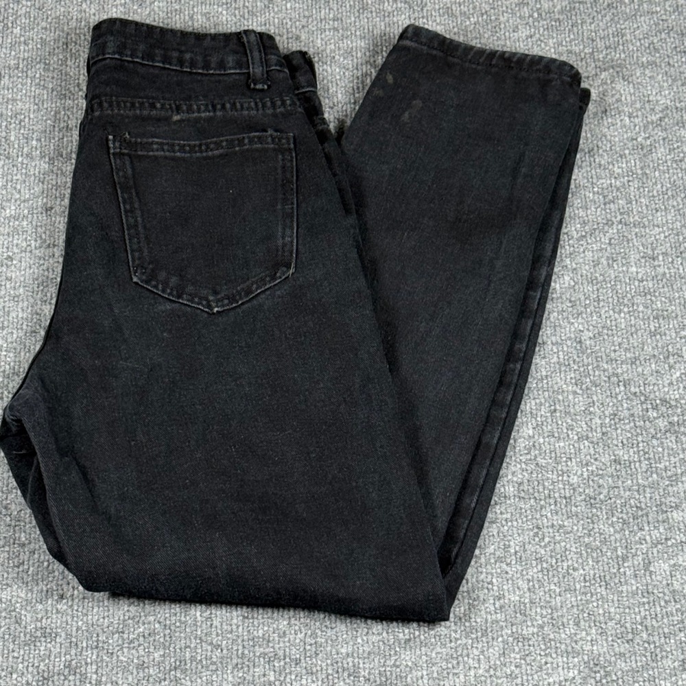 Grunge Distressed Black Denim Jeans Women's XS Ripped Pockets High Rise 26x28